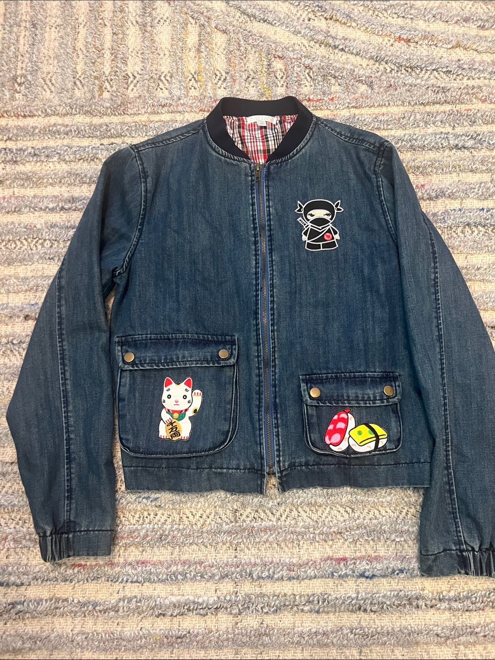 Abound Dark Blue Denim Jacket with Cute Patch Details
